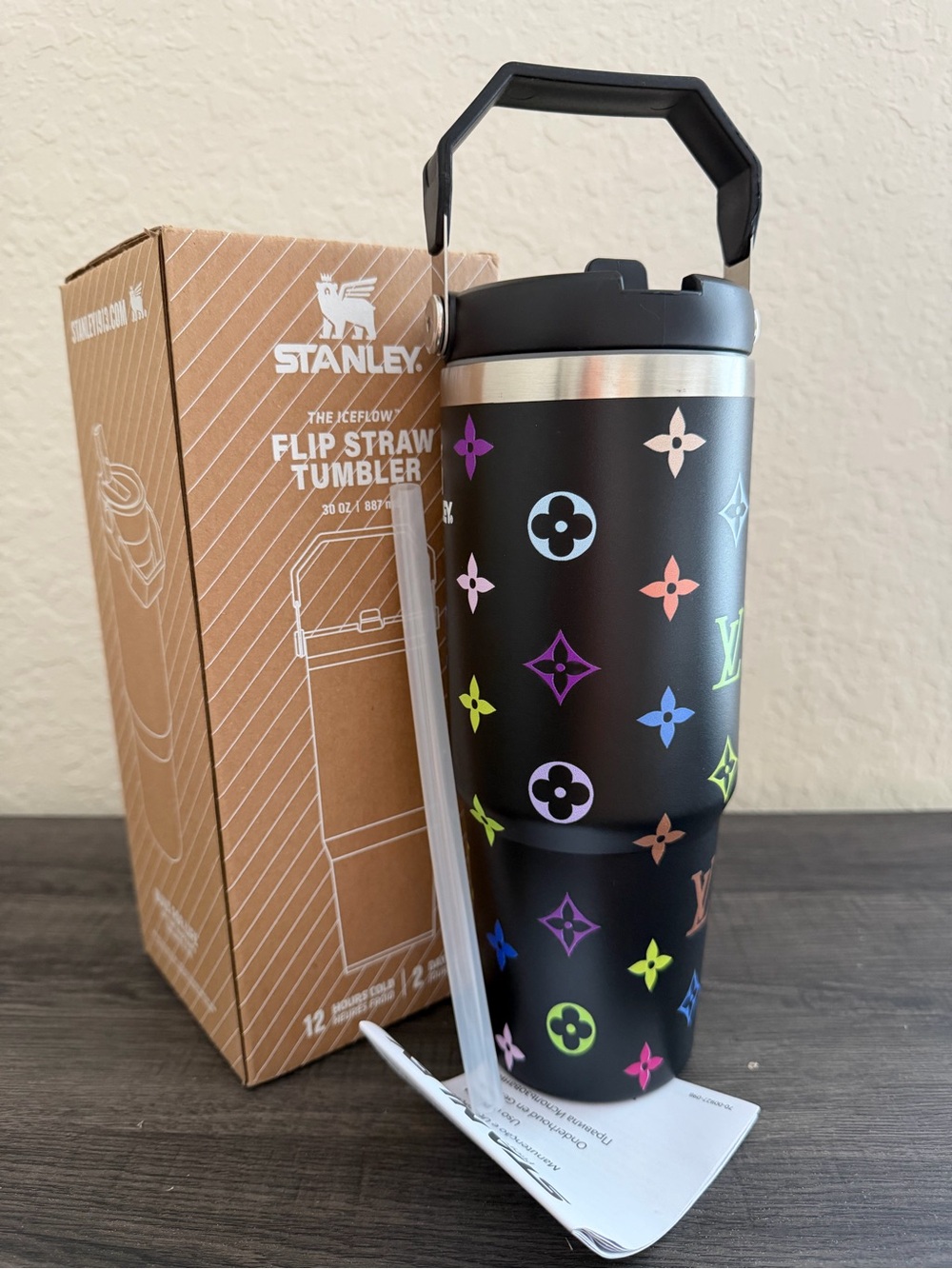 Stanley IceFlow 30 Oz Black Multicolor Flip Straw Tumbler New